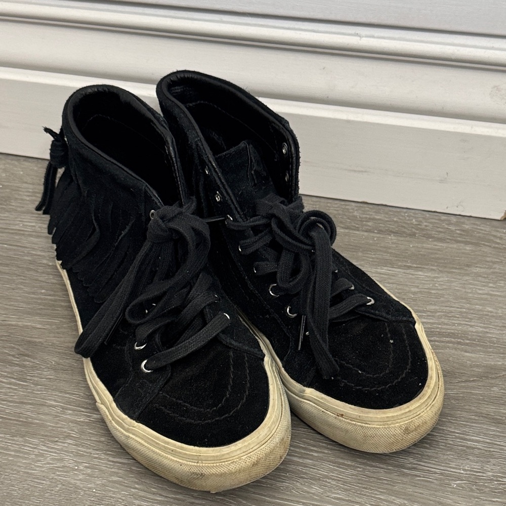 Vans Black High-Top Suede Sneakers with Fringe size 6